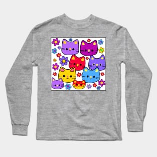 Colorful Cats and Flowers Long Sleeve T-Shirt